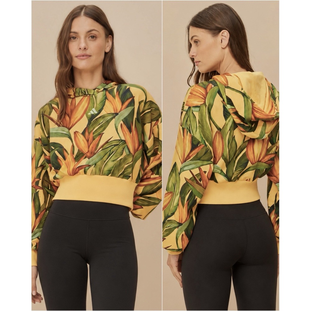 Adidas FARM Rio Birds of Paradise Cropped Hoodie Womens XL Semi Spark Yellow